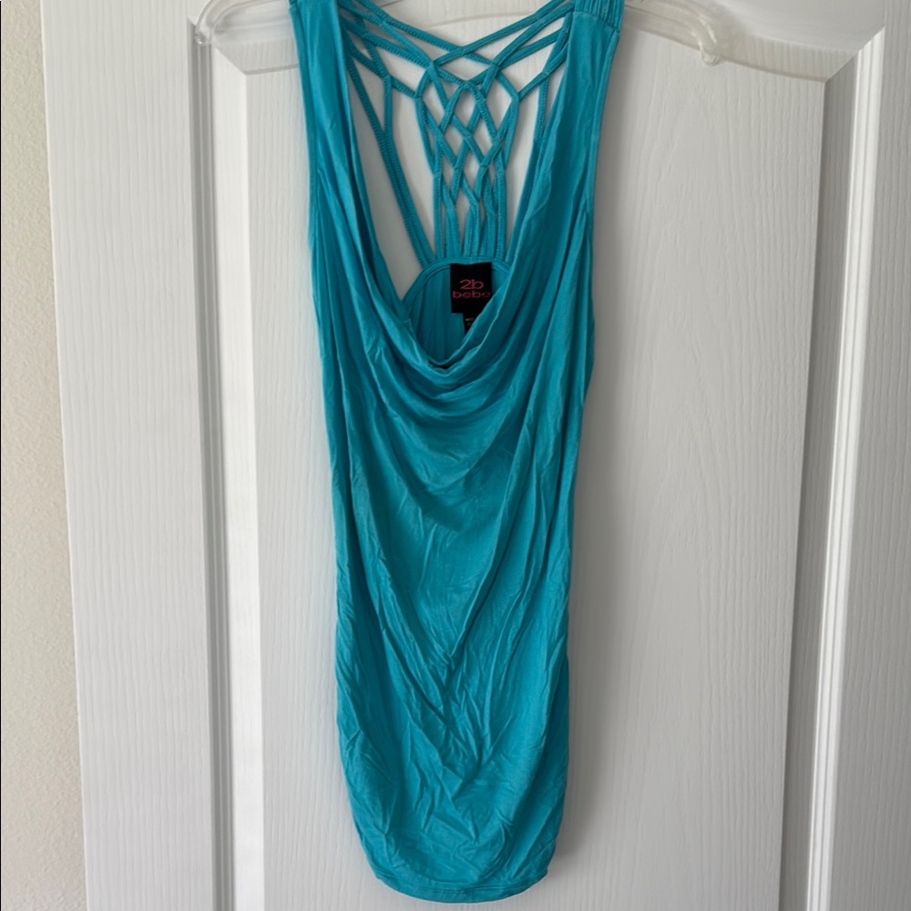 Bebe Blue Sleeveless Tank Top with Cowl Neckline NWT